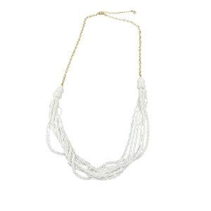 Talbots Gold and White Glass Bead Multi-strand Necklace Elegant Jewelry